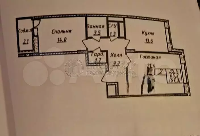 2-к. квартира, 67,3 м, 13/22 эт. - Фото 0