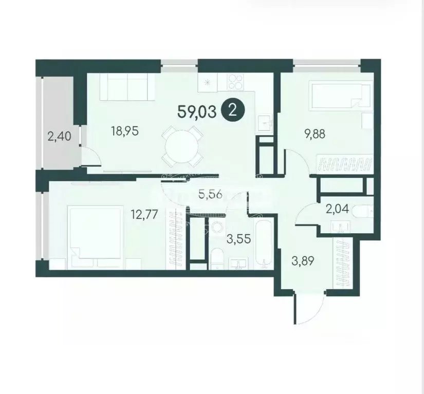 2-к кв. Курганская область, Курган 18-й мкр, 7 (59.03 м) - Фото 1