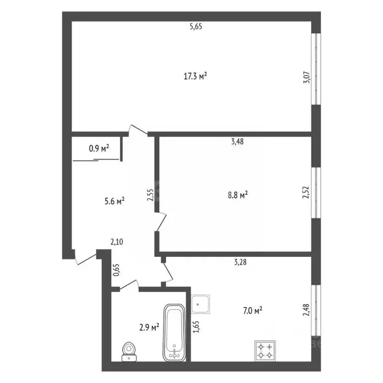 2-к кв. Амурская область, Благовещенск ул. Мухина, 8 (42.5 м) - Фото 1