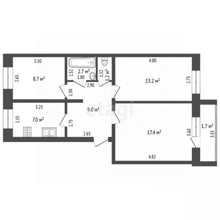 3-к кв. Московская область, Дмитровский муниципальный округ, Деденево ... - Фото 2