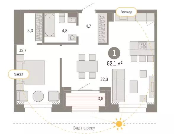 Продаётся 1-к квартира, 62.1 м - Фото 0