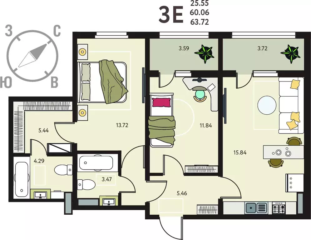 2-комнатная квартира: Курск, улица Энгельса, 115/6 (63.72 м) - Фото 1