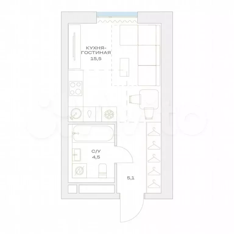 Квартира-студия, 25,1 м, 14/23 эт. - Фото 0