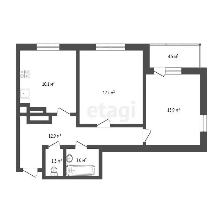 2-комнатная квартира: Тюмень, улица Мельникайте, 2к12 (58.8 м) - Фото 1