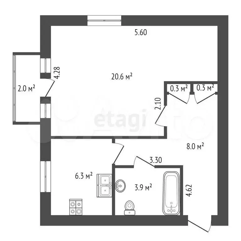 1-к. квартира, 39,5 м, 3/3 эт. - Фото 0