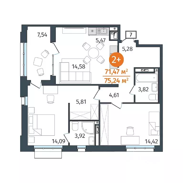 2-к кв. Тюменская область, Тюмень ул. Тимофея Кармацкого, 17 (71.47 м) - Фото 0