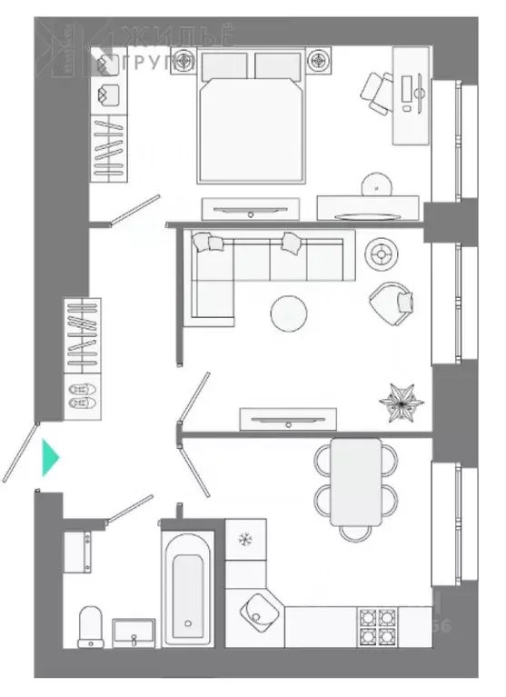 2-к кв. Татарстан, Казань ул. Анаса Тазетдинова, 1 (44.29 м) - Фото 1