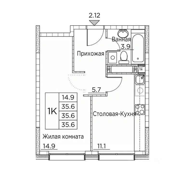 1-к кв. Приморский край, Владивосток ул. Расула Гамзатова, 7к3 (35.6 ... - Фото 1
