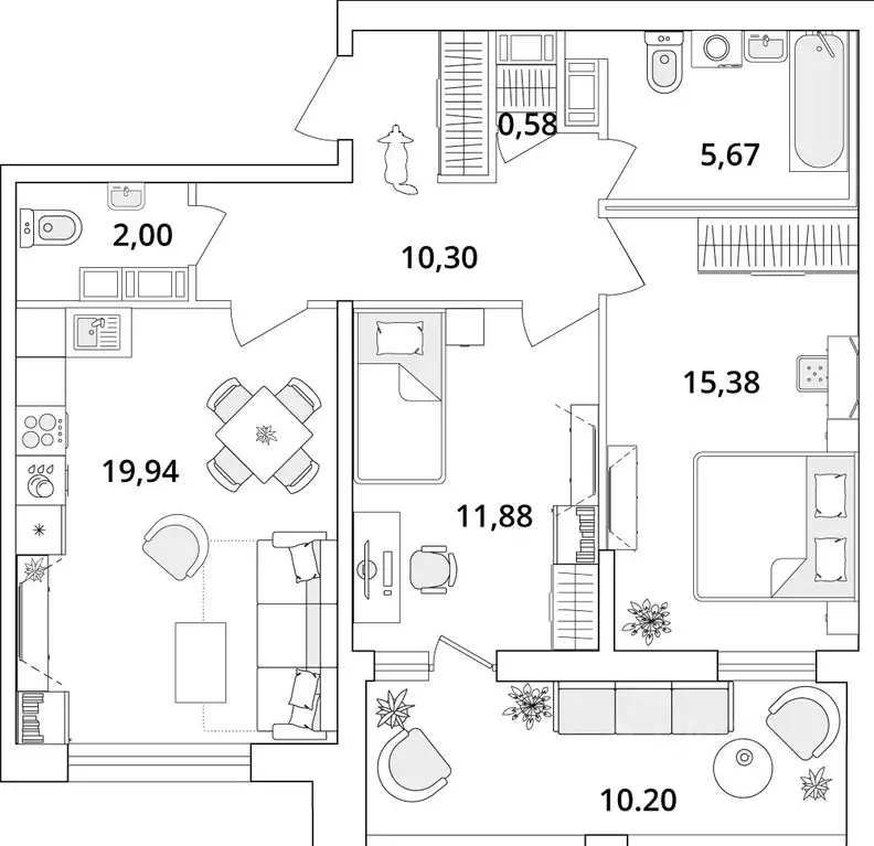 2-к кв. Санкт-Петербург Кубинская ул., 82к3с1 (71.3 м) - Фото 0