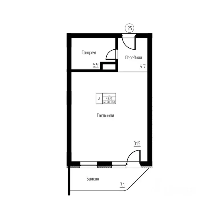 Студия Калининградская область, Светлогорск ул. Верещагина, 8 (49.2 м) - Фото 1