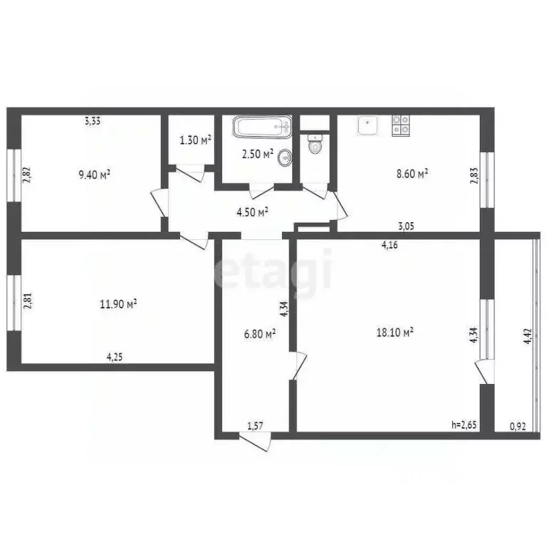 3-к кв. Кемеровская область, Прокопьевск ул. Обручева, 46 (63.0 м) - Фото 2