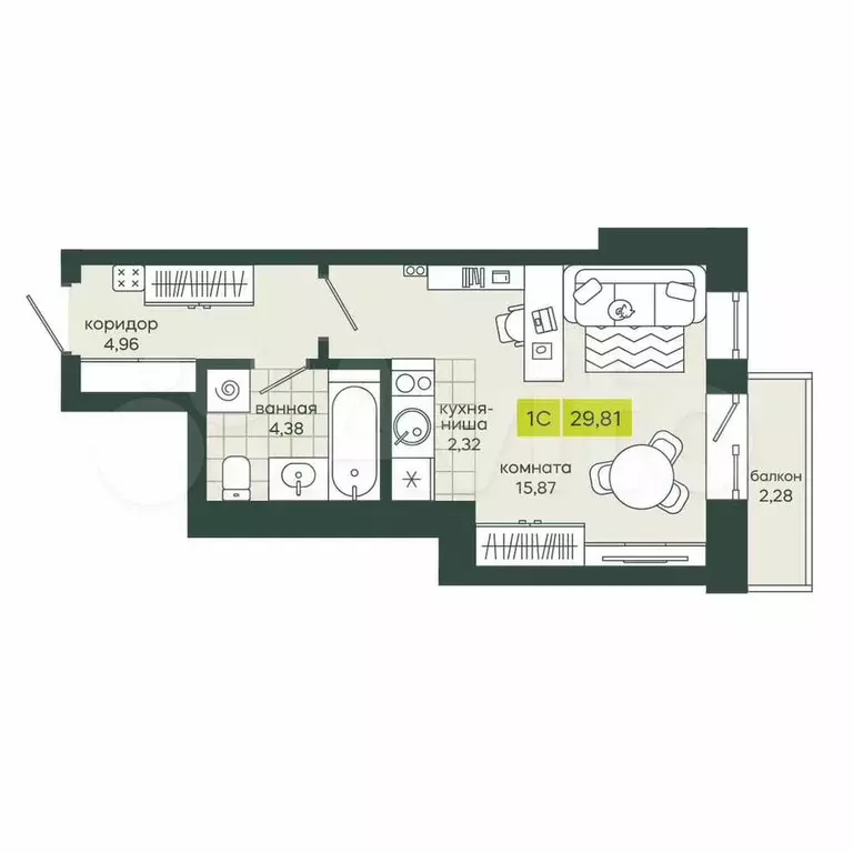 Квартира-студия, 29,8 м, 15/25 эт. - Фото 0