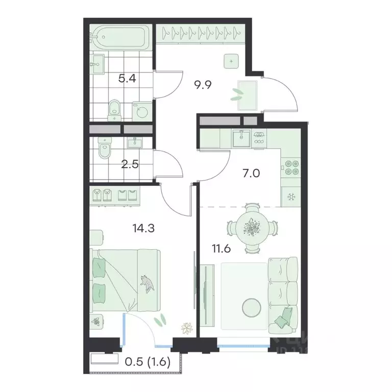 2-к кв. Московская область, Раменское G3 Михалевич жилой комплекс ... - Фото 1