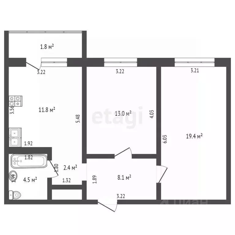 2-к кв. Оренбургская область, Оренбург ул. Автомобилистов, 13 (61.0 м) - Фото 1