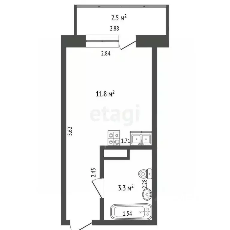 Студия Тюменская область, Тюмень ул. Новоселов, 107к2 (26.0 м) - Фото 0