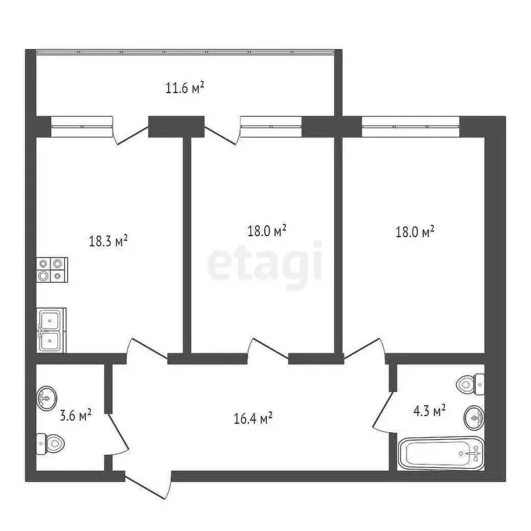 2-комнатная квартира: Майкоп, Пионерская улица, 530 (75.8 м) - Фото 0