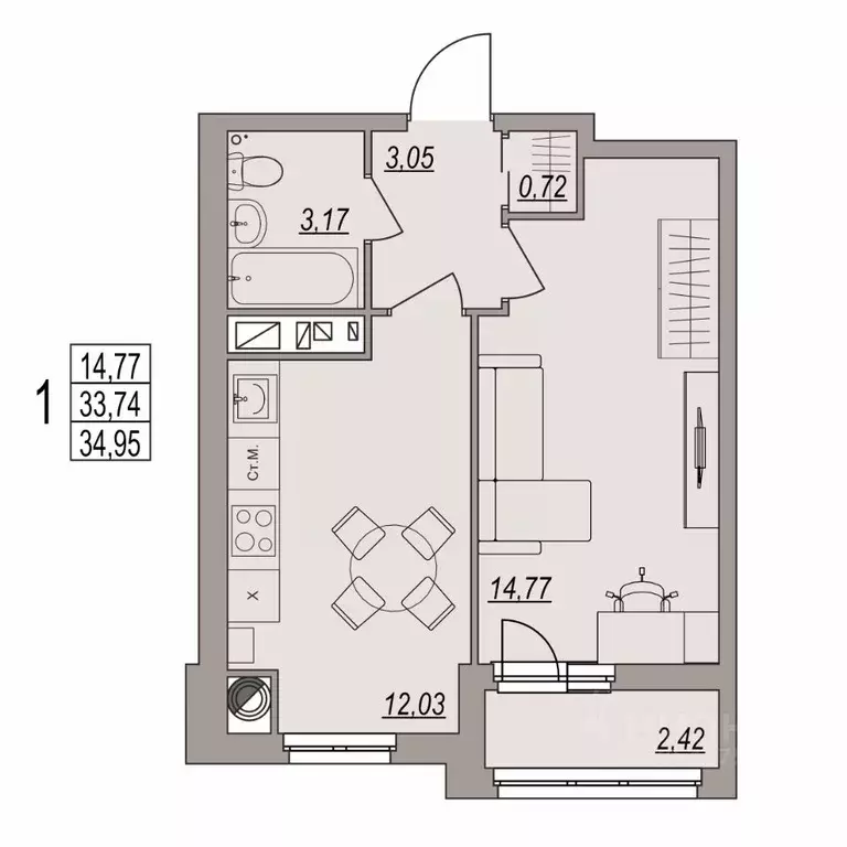 1-к кв. Волгоградская область, Волгоград ул. Дымченко, 9 (34.95 м) - Фото 1