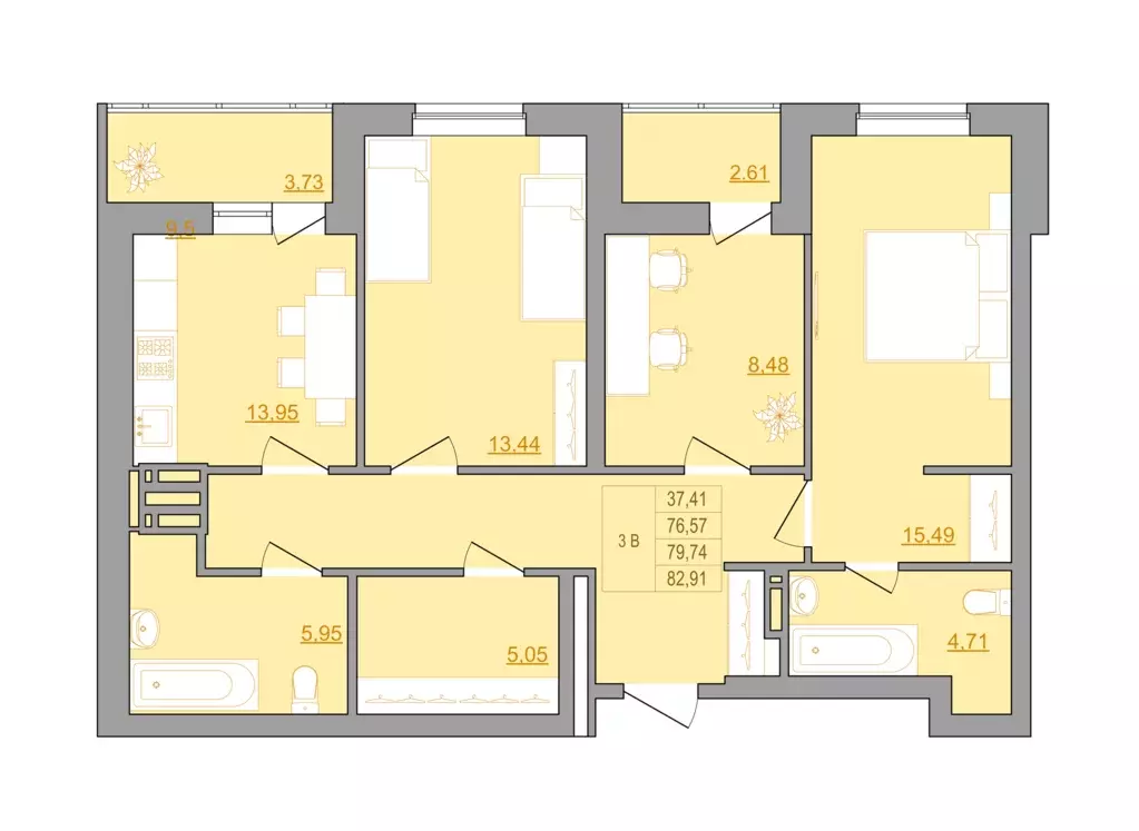 Продаётся 3-к квартира, 82.91 м - Фото 1