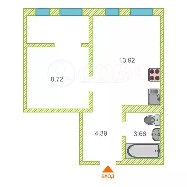 Квартира-студия: Тюмень, Краснооктябрьская улица, 14 (30 м) - Фото 2