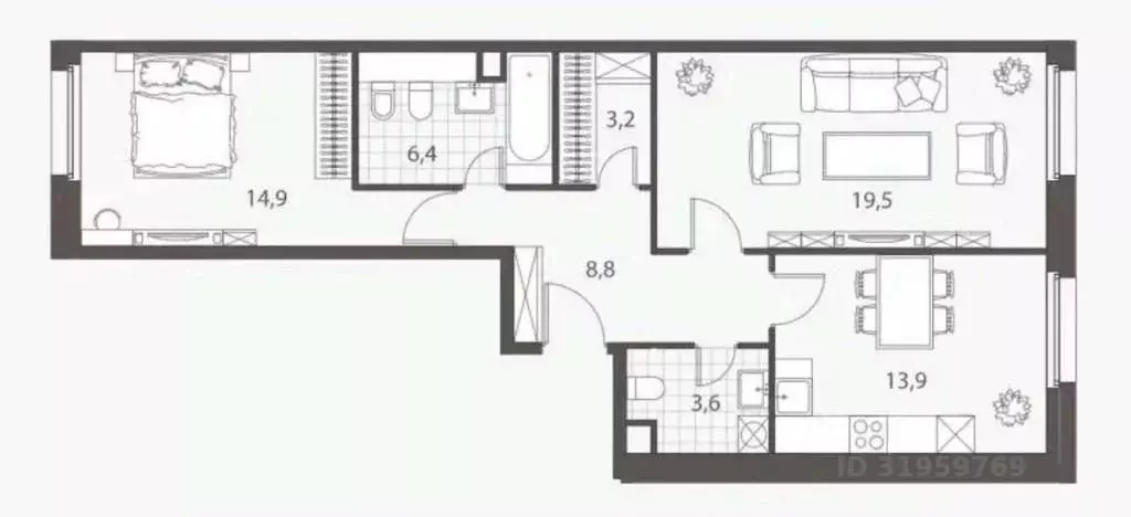 2-к кв. Москва ул. Инженера Кнорре, 7к3 (69.3 м) - Фото 2