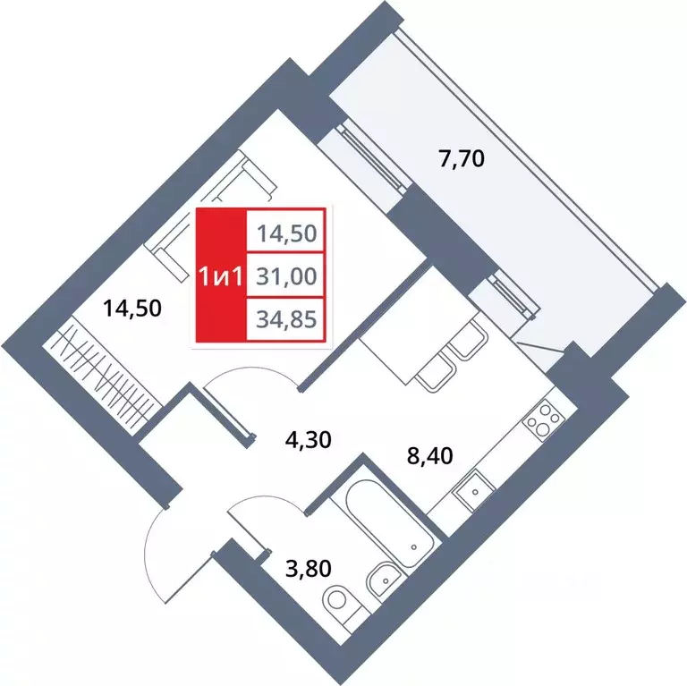 1-к кв. Башкортостан, Октябрьский 33-й мкр,  (34.85 м) - Фото 1