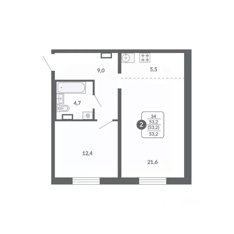 2-к кв. Кировская область, Киров ул. Потребкооперации, 34 (53.2 м) - Фото 1