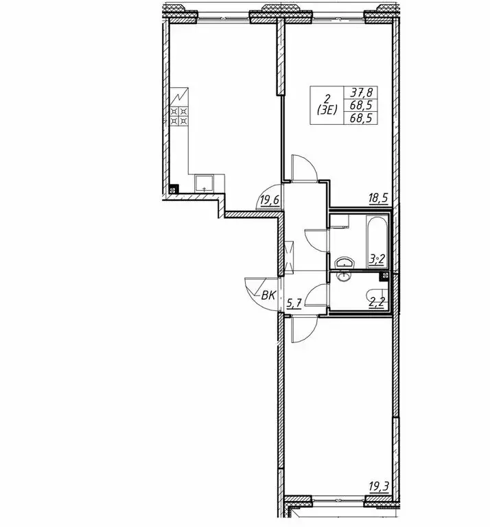 2-комнатная квартира: Санкт-Петербург, Архивная улица, 3к1 (68.5 м) - Фото 1