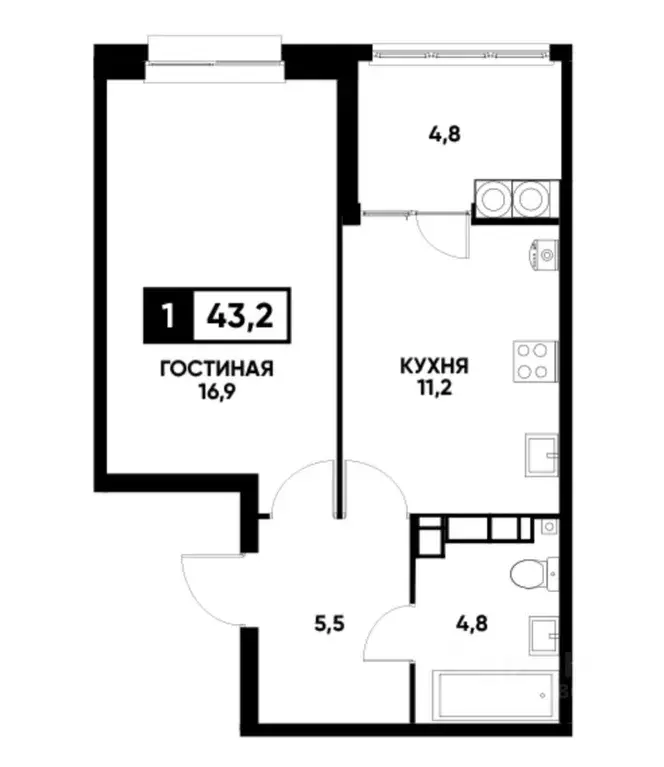 1-к кв. ставропольский край, ставрополь ул. тухачевского, 31к2 (43.2 . - Фото 0