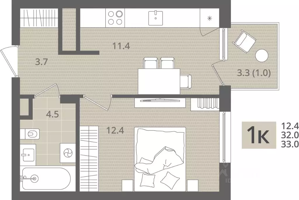 1-к кв. Калининградская область, Пионерский пос. Рыбное,  (33.0 м) - Фото 0