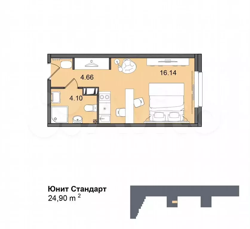 Апартаменты-студия, 24,9 м, 4/29 эт. - Фото 0