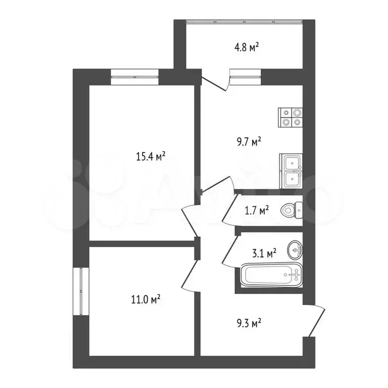 2-к. квартира, 52,6 м, 5/8 эт. - Фото 0