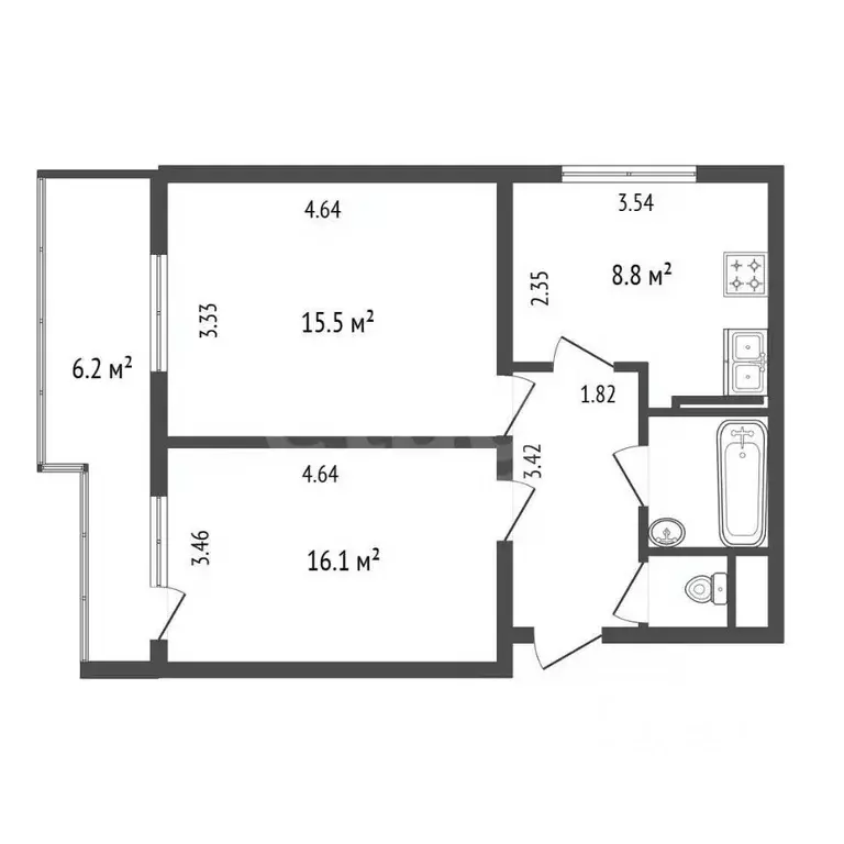 2-к кв. Санкт-Петербург Пулковское ш., 13К5 (49.9 м) - Фото 2