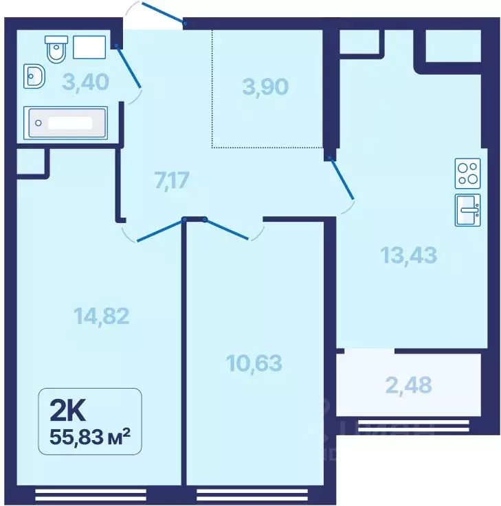 2-к кв. Свердловская область, Екатеринбург просп. Космонавтов, 9 ... - Фото 1