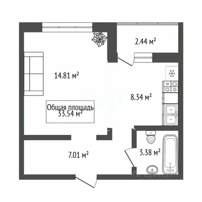 1-к кв. Новосибирская область, Новосибирск ул. Ошанина, 3 (33.54 м) - Фото 1