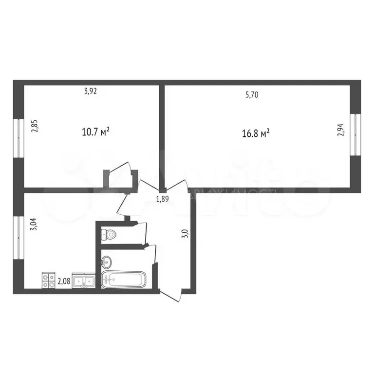 2-к. квартира, 41,9 м, 1/5 эт. - Фото 0