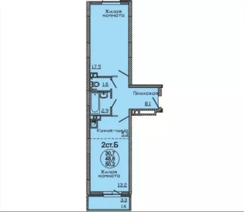 2-к кв. Новосибирская область, Новосибирск ул. Петухова, 105 (48.2 м) - Фото 1