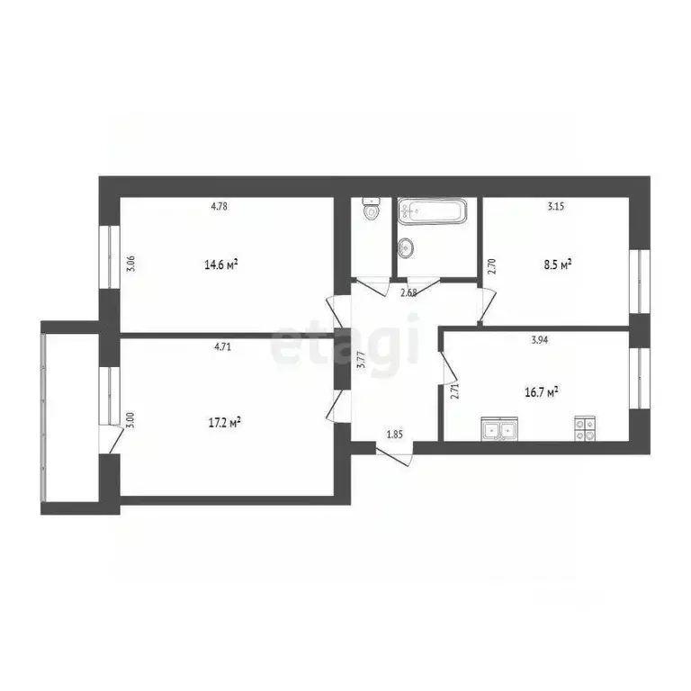 3-к кв. Тюменская область, Тюменский муниципальный округ, Боровский ... - Фото 1