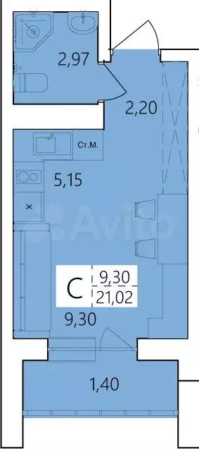 Квартира-студия, 21м, 3/25эт. - Фото 0