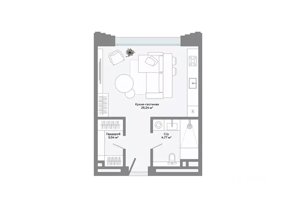 Студия Москва Ленинский просп., 2 (32.9 м) - Фото 2