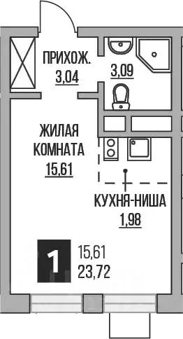 Студия Москва Новоостаповская ул., 20 (24.0 м) - Фото 2