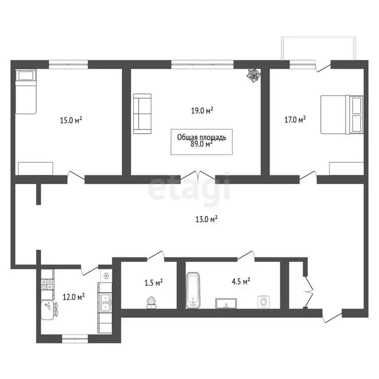 3-комнатная квартира: Новосибирск, улица Бурденко, 21 (89 м) - Фото 0
