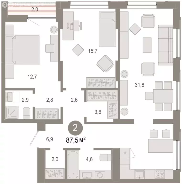 2-комнатная квартира: Тюмень, микрорайон ДОК, ЖК Октябрьский на Туре ... - Фото 2