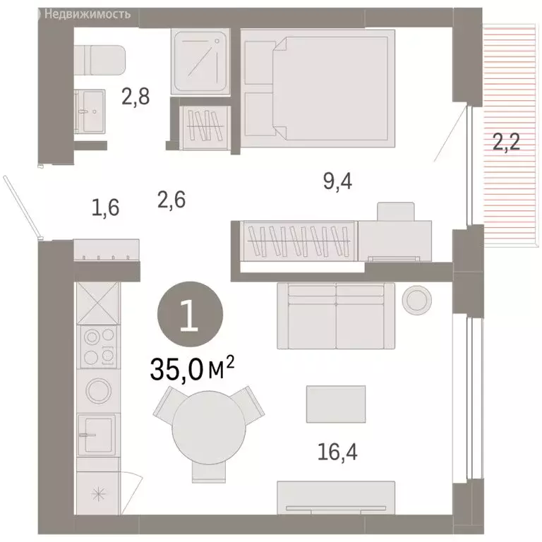 1-комнатная квартира: Новосибирский район, рабочий посёлок Краснообск, ... - Фото 2