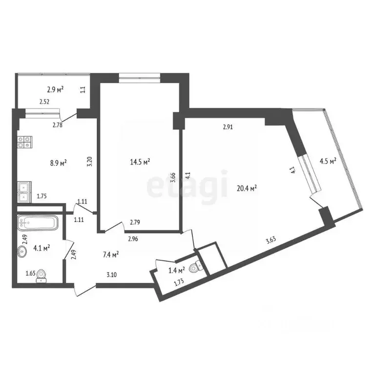 2-к кв. Саха (Якутия), Якутск 203-й мкр, 21 (56.7 м) - Фото 1