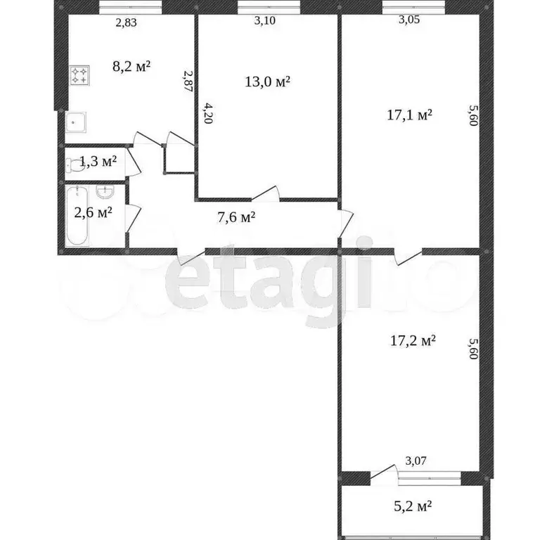 3-к. квартира, 68 м, 1/10 эт. - Фото 0