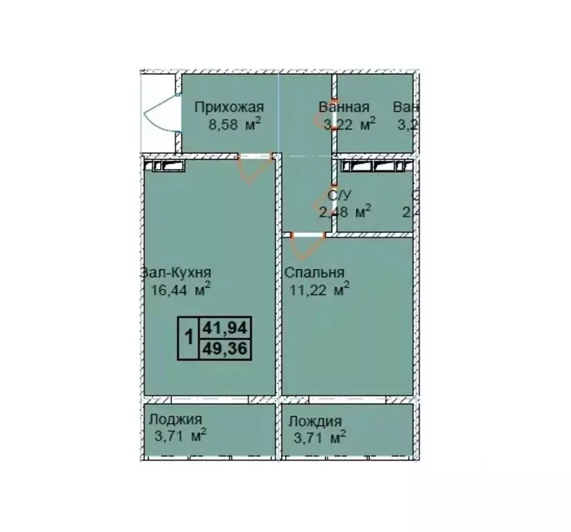 1-к кв. Чеченская республика, Грозный пос. Строителей,  (49.36 м) - Фото 1