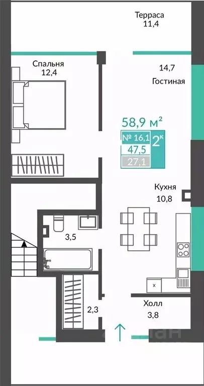 2-к кв. Крым, Алушта городской округ, с. Виноградное  (58.9 м) - Фото 0