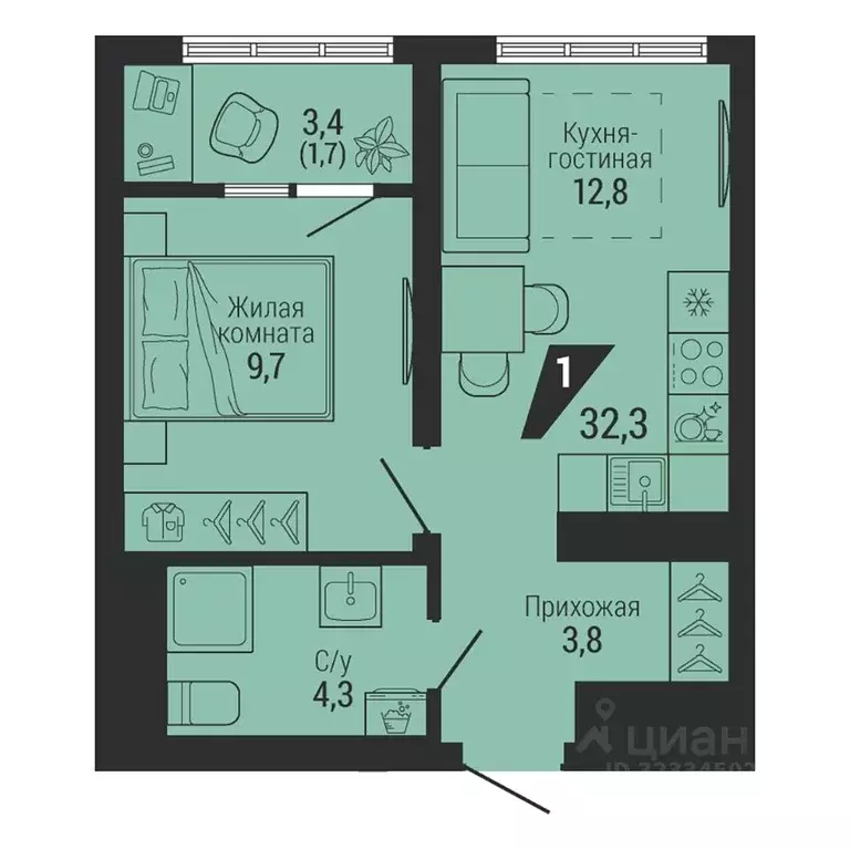1-к кв. Свердловская область, Екатеринбург Вторчермет жилрайон,  (32.3 ... - Фото 0