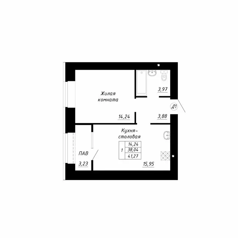 1-комнатная квартира: Стерлитамак, микрорайон Прибрежный (41.27 м) - Фото 1