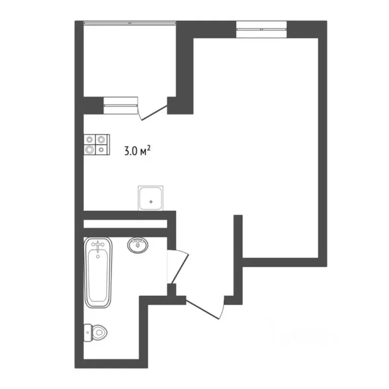Студия Тюменская область, Тюмень Дамбовская ул., 27к1 (24.7 м) - Фото 1